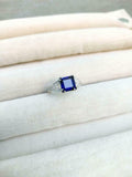 2ct Engagement Ring Asscher Cut Blue Sapphire Split Shank 14k White Gold Finish