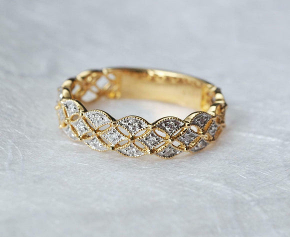 2ct Round Cut Diamond Wedding Band Open Filigree Milgrain 14k Yellow Gold Finish