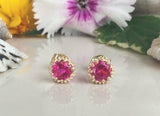 1.2ct Round Cut Pink Ruby Crown Solitaire Stud Earrings 14k Yellow Gold Finish