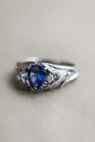 1ct Pear Cut Blue Sapphire Engagement Ring Petal Leaf Trilogy 14k WhiteGold Over