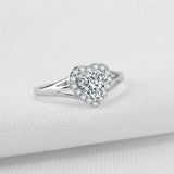 2ct Heart Diamond Engagement Ring Halo Split Band Solitaire 14k White Gold Over