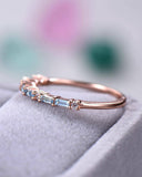 1.5Ct Baguette Cut Blue Aquamarine Minimalist Wedding Band 14K Rose Gold Finish