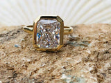 2ct Engagement Ring Radiant Cut Diamond Bezel Set Solitaire 14k Yellow Gold Over