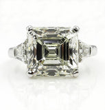 4Ct Asscher Cut Diamond Trilogy Solitaire Engagement Ring 14K White Gold Finish