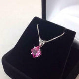 1ct Pink Sapphire Pendant Princess Cut Solitaire 14k White Gold Finish NO CHAIN