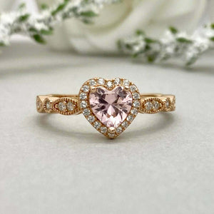 1.6ct Engagement Ring Heart Cut Peach Morganite Halo 14k Yellow Gold Finish