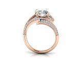 Open Cocktail Bypass Engagement Ring 2.5ct Cushion Cut Diamond 14k RoseGold Over