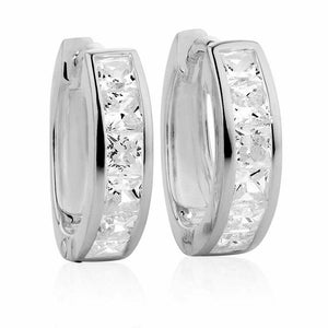 0.5ct Princess Cut Diamond Channel Set Huggies Earrings 14k White Gold Finish