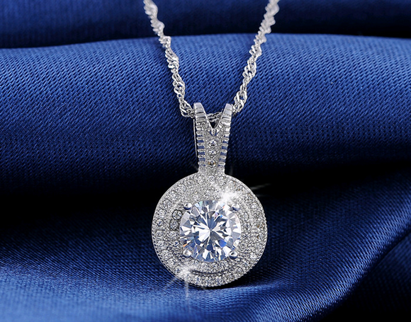 3ct Round Cut VVS1D Diamond Pendant Double Halo 14k White Gold Finish NO CHAIN