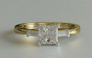 2ct Princess Diamond Engagement Ring Trilogy Baguette Accent 14k YellowGold Over