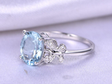 2ct Oval Cut Blue Aquamarine Engagement Ring Butterfly Design 14k WhiteGold Over