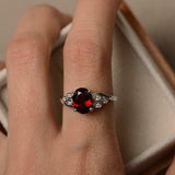 2.5ct Oval Cut Red Garnet Solitaire Honeycomb Accent Ring 14k White Gold Finish