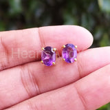 2ct Oval Simulated Amethyst Solitaire Stud Earrings 14k White Gold Plated