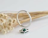 1.5ct Green Emerald Cut Halo Solitaire with Accents Ring 14k White Gold Finish