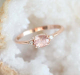 1ct Oval Cut Peach Morganite Engagement Ring 14k RoseGold Finish Diamond Trilogy