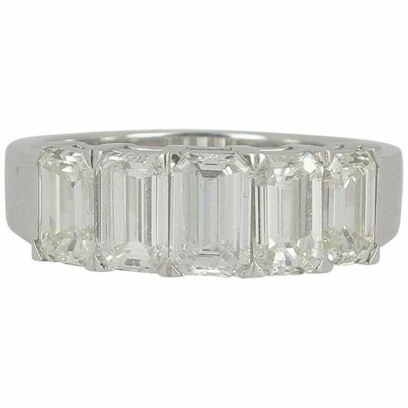 5ct Emerald Cut VVS1D Diamond Wedding Band Five Stone Women 14k WhiteGold Finish