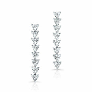 6Ct Round Cut VVS1 Diamond V Shaped Vertical Drop Earrings 14K White Gold Finish