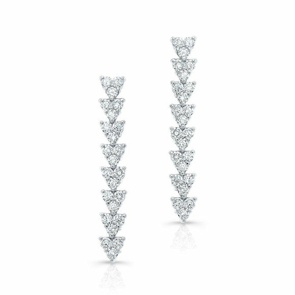 6Ct Round Cut VVS1 Diamond V Shaped Vertical Drop Earrings 14K White Gold Finish