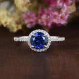 2ct Round Blue Sapphire Diamond Accents Halo Engagement Ring 14k White Gold Over