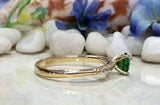 1.2ct Round Cut Green Emerald Solitaire with Accent Ring 14k Yellow Gold Finish