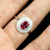 3.7ct Oval Cut Pink Ruby Engagement Ring Halo Cocktail 14k White Gold Finish