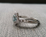 2Ct Round Blue Aquamarine Antique Milgrain Engagement Ring 14K White Gold Finish