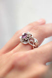 1ct Round Pink Sapphire Engagement Ring Flower Leaf Solitaire 14k WhiteGold Over