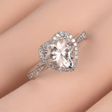 1ct Heart Cut Peach Morganite GF Proposal Engagement Ring 14k White Gold Finish