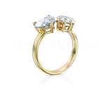 1.6ct Heart & Pear Cut Simulated Diamond Toi Et Moi Ring 14k Yellow Gold Plated