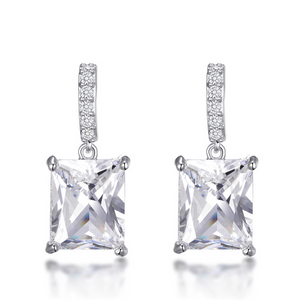 Solitaire Drop Earrings 1.9ct Emerald Cut VVS1D Diamond 14k White Gold Finish