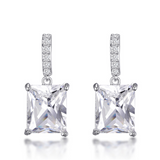 Solitaire Drop Earrings 1.9ct Emerald Cut VVS1D Diamond 14k White Gold Finish