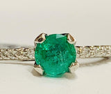 1.56ct Round Cut Green Emerald Solitaire with Accent Ring 14k White Gold Finish