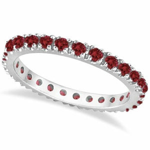 1.3ct Round Cut Pink Ruby Eternity Wedding Band Ring 14k White Gold Finish