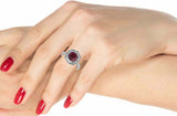 2ct Cushion Red Garnet Milgrain Floral Halo Engagement Ring 14k White Gold Over