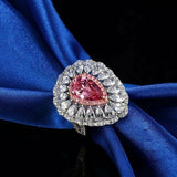 4ct Pear Cut Pink Sapphire Halo Cocktail Engagement Ring 14k White Gold Finish