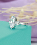 2ct Marquise Oval Cut VVS1 Diamond Trilogy Engagement Ring 14k White Gold Finish