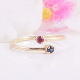 0.2ct Round Pink Ruby Bypass Minimalist Dual Birthstone Ring 14k YellowGold Over