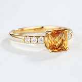 1.6ct Cushion Yellow Citrine Engagement Ring Accents Solitaire 14k RoseGold Over