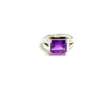 2ct Engagement Ring Emerald Cut Purple Amethyst Split Band 14k White Gold Finish