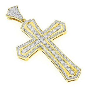 4ct Round Cut Diamond Iced Jesus Cross Pendant 14k Yellow Gold Finish NO CHAIN