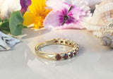 1.2ct Wedding Band Round Cut Red Garnet Half Eternity 14k Yellow Gold Finish