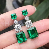 2.5ct Green Emerald Cut Simulated Party Wear Drop Earrings 14k White Gold Plated