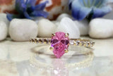 1.7ct Pear Cut Pink Sapphire Round Diamond Accent Ring 14k Yellow Gold Finish