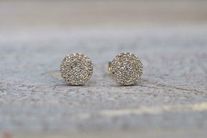 1.6ct Round Cut VVS1D Diamond Cluster Stud Earrings 14k Yellow Gold Finish