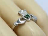 0.5ct Round Cut Green Emerald Engagement Ring Claddagh Irish 14k White Gold Over