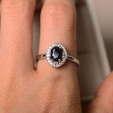 2ct Oval Cut Blue Sapphire Engagement Ring Stylish Halo 14k White Gold Finish