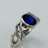 2ct Oval Blue Sapphire Engagement Ring Trinity Knot Celtic 14k White Gold Finish