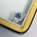 1ct Round Cut Blue Sapphire Heart Split Shank Engagement Ring 14k WhiteGold Over