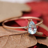 1ct Pear Blue Aquamarine Engagement Ring Solitaire Minimalist 14k Rose Gold Over