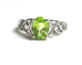 2ct Oval Cut Green Peridot Irish Trinity Solitaire Ring 14k White Gold Finish